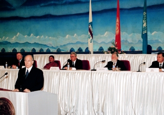 His Highness the Aga Khan delivering his keynote address at the Bishkek Global Mountain Summit.