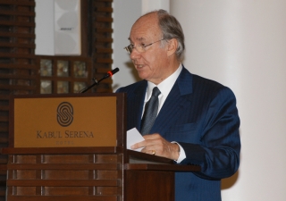 Mawlana Hazar Imam speaking at the opening ceremony of the Kabul Serena Hotel.