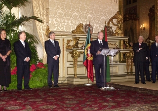 Mawlana Hazar Imam speaking after the signing of the Protocol of Cooperation between the Ismaili Imamat and the Government of the Republic of Portugal at the Ajuda Palace.