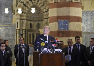 Mawlana Hazar Imam speaking at the inauguration of the restoration of the "Blue Mosque" in Cairo, 2 May 2015.