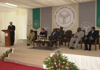 Mawlana Hazar Imam addresses the gathering at the foundation stone-laying ceremony of the new Aga Khan Academy in Dar es Salaam.