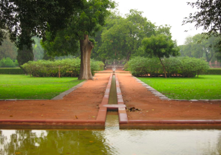 Water flows into a pool at Humayun's Tomb Garden restored by the Aga Khan Trust for Culture, New Delhi, India.