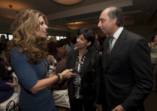 California First Lady Maria Shriver converses with Dr Mahmoud Eboo, President of the Ismaili Council for the USA and Dr Shaheen Kassim-Lakha, President of the Ismaili Council for the Western United States, at the Sponsors’ Reception for the Women&amp;rs