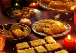 Arabic sweets set out for the iftar 