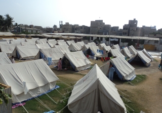 A tent village established by FOCUS to house those displaced by the torrential rains that struck Sindh in August 2010.