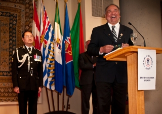 His Honour the Honourable Steven L. Point, Lieutenant Governor of British Columbia, addresses Duke of Edinburgh award recipients at the Ismaili Centre, Burnaby.