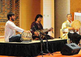 Homayun Sakhi playing the Afghan rubab  with Salar Nader on tabla and Abbos Kosimov on the dayra.