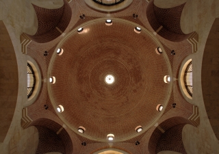 The main entrance hall dome is a visual marvel that rises in a series of arches and corbels upon which the brick dome culminates at its apex.     