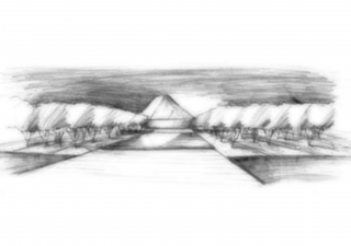 A conceptual pencil sketch of the Aga Khan Park in Toronto, designed by landscape architect Vladimir Djurovic. AKTC