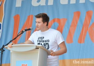 Prince Aly Muhammad speaks at the World Partnership Walk Toronto of the devastating impact of climate change.