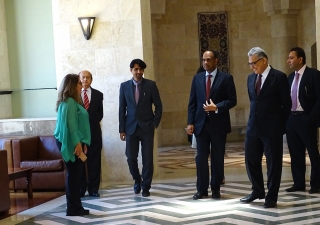 The Tanzanian ambassador in the main foyer of the Ismaili Centre, together with the President of the Ismaili Council for the UAE. Ismaili Council for the UAE