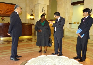 The Ugandan ambassador at the entrance foyer of the Ismaili Centre, together with the President of the Ismaili Council for the UAE. Ismaili Council for the UAE