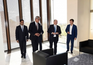 Mawlana Hazar Imam and Prince Aly Muhammad at the Global Centre for Pluralism, accompanied by Ismaili Council for Canada President Malik Talib and Farhad Mawani, Project Manager for the renovation of 330 Sussex Drive.