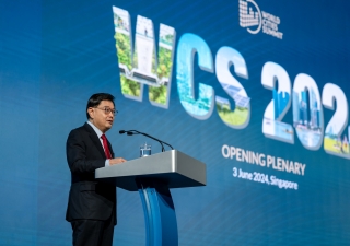 Singapore Deputy Prime Minister Heng Swee Keat giving speech at World Cities Summit 2024