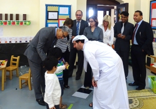 Dubai Cares CEO Tariq Al Gurg meets children at the Aga Khan Early Learning Centre during his tour of the Ismaili Centre. Ismaili Council for the UAE