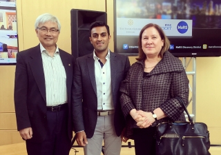 Toronto City Councillor Chin Lee, Adam Nanjee of MaRS Discovery District and Dr Ilse Treurnicht, CEO of MaRS Discovery District at the innovation showcase. Courtesy of Ismaili Council for Canada