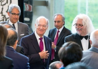 Prince Amyn, accompanied by Museum of Anthropology Director Dr. Anthony Shelton, Dr. Mahmoud Eboo, AKDN Diplomatic Representative for Canada, and Council for Canada President Malik Talib entering the Museum of Anthropology for the opening reception of the