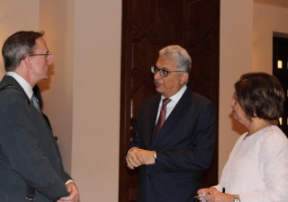 Dignitaries from the Harvard University in conversation with President of the Ismaili Council for UAE at Ismaili Centre Dubai