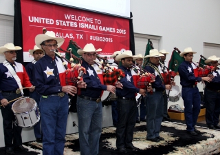 An Ismaili pipe band from Dallas performing at the US Ismaili Games pep rally held in Dallas on 21 November. Umair Ali