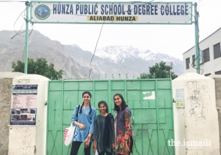 School in Aliabad where the Karmali girls taught morning sessions. (Left to right) Alizeh Karmali, Ayla Karmali, Ammana Karmali.