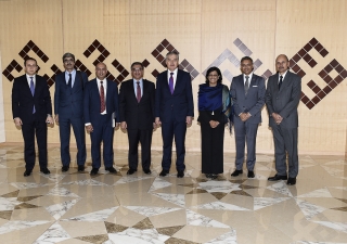 Tajik delegates, including Foreign Minister Aslov, together with institutional leaders at the Ismaili Centre, Toronto. Moez Visram