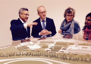 Mohamed Dhanani explains to Consul-General Anne van Leeuwen the development of the Ismaili Centre, Aga Khan Museum and Aga Khan Park. Sabira Tejani