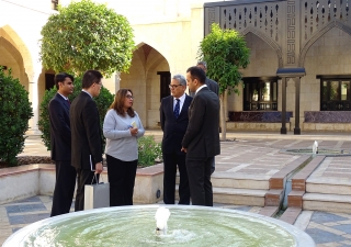 The Singaporean Ambassador and Consul General in the courtyard of the Ismaili Centre, Dubai, together with the President of the Ismaili Council. Ismaili Council for the UAE