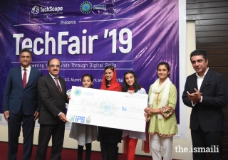 Anusha Sadruddin, Maliha Ali, Shabina Shah, and Muskan Nisar from the Aga Khan Higher Secondary School in Hunza were awarded a prize for their Book Buddies application.