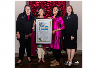 From left): Aziza Hasan, Executive Director of New Ground; Dr. Shaheen Kassim-Lakha, Conrad Hilton Foundation; Los Angeles City Council Member Nithya Raman, and Joumana Silyan-Saba, Director of Policy and Discrimination Enforcement for the Civil + Human Rights and Equity Department, Los Angeles.