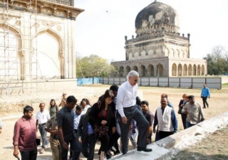 US Ambassador to India Kenneth I Juster during his visit to Qutb Shahi tombs on Thursday