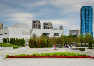 Visitors enjoy the formal gardens at the Aga Khan Park. Vazir Karsan