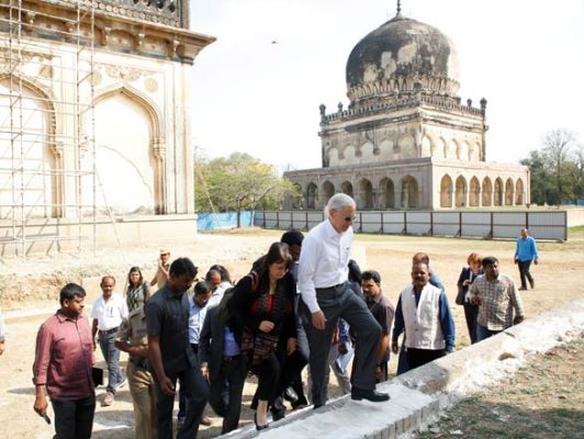 US Ambassador to India Kenneth I Juster during his visit to Qutb Shahi tombs on Thursday