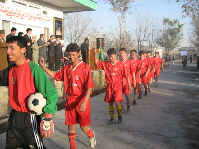 Members of one of Afghanistan's Ismaili football teams are applauded during the inauguration ceremonies. Photo: Courtesy the Ismaili Council for Afghanistan