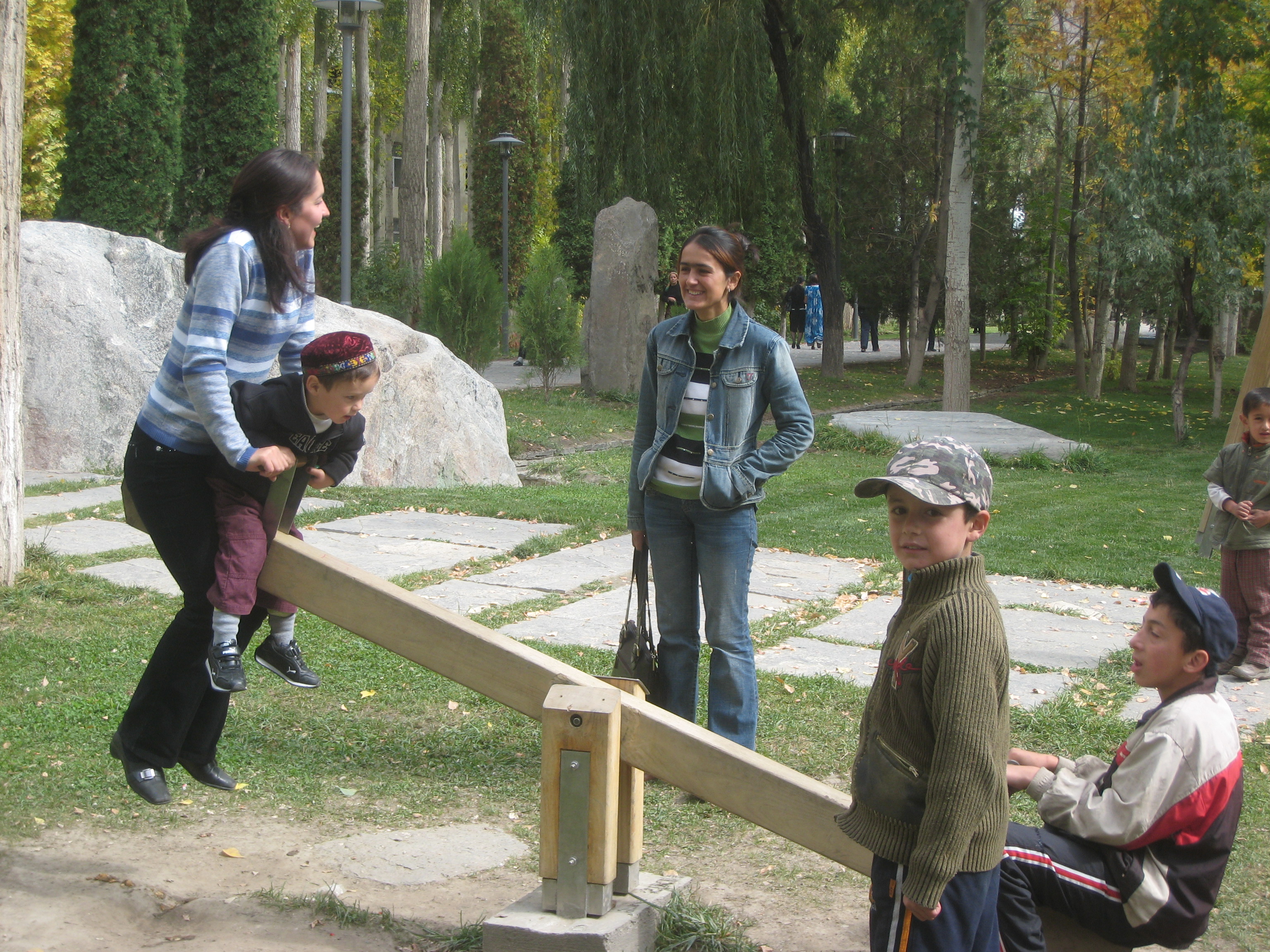 Families have already begun celebrating the upcoming visit in Khorog Park, which is being developed by the Aga Khan Trust for Culture. Photo: Gordon Cumming