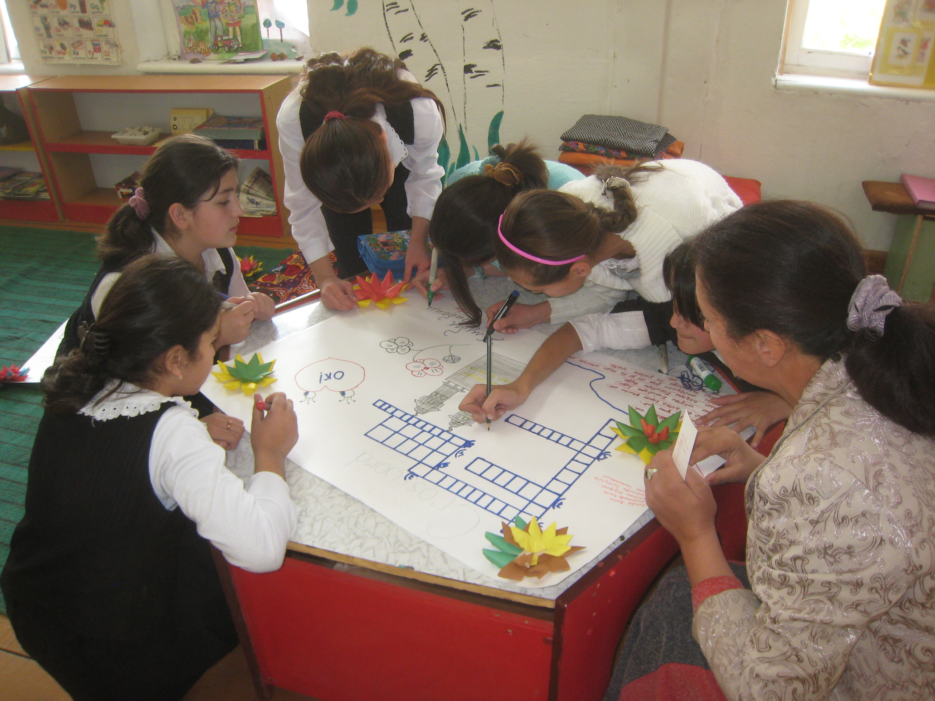 At the Poetry Club, one of the after-school activities at the Aga Khan Lycée, students work on a project they have created to celebrate the Golden Jubilee. Photo: Gordon Cumming