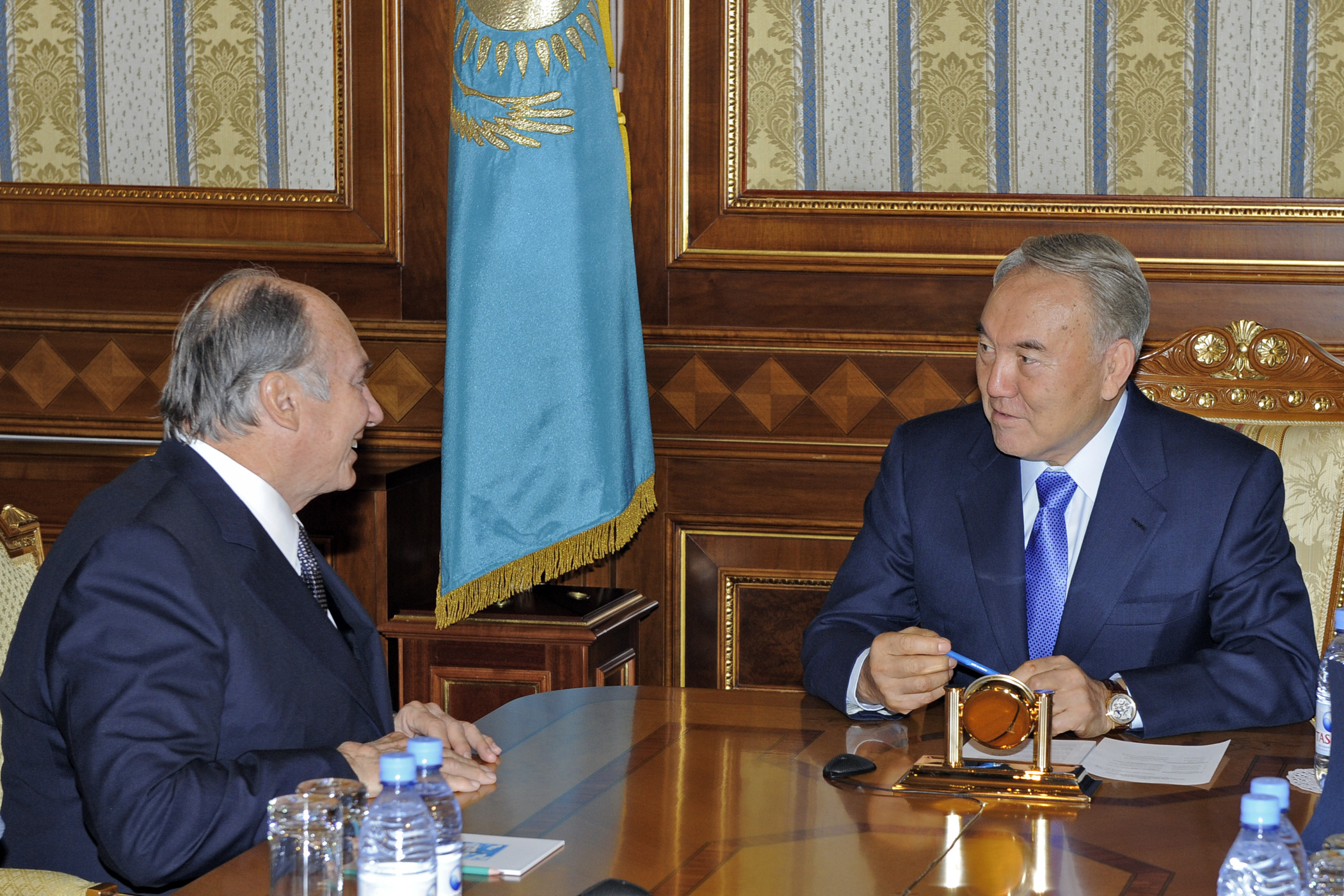 Mawlana Hazar Imam meets with His Excellency President Nursultan Nazarbayev at the Presidential Palace. Photo: Gary Otte