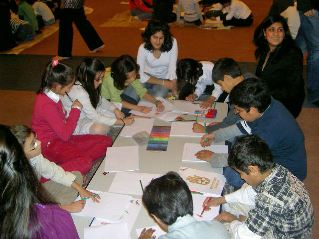 Bait-ul Ilm students in France prepare for the Golden Jubilee visit by creating their own messages for Mawlana Hazar Imam. Photo: Courtesy of the Ismaili Council for France