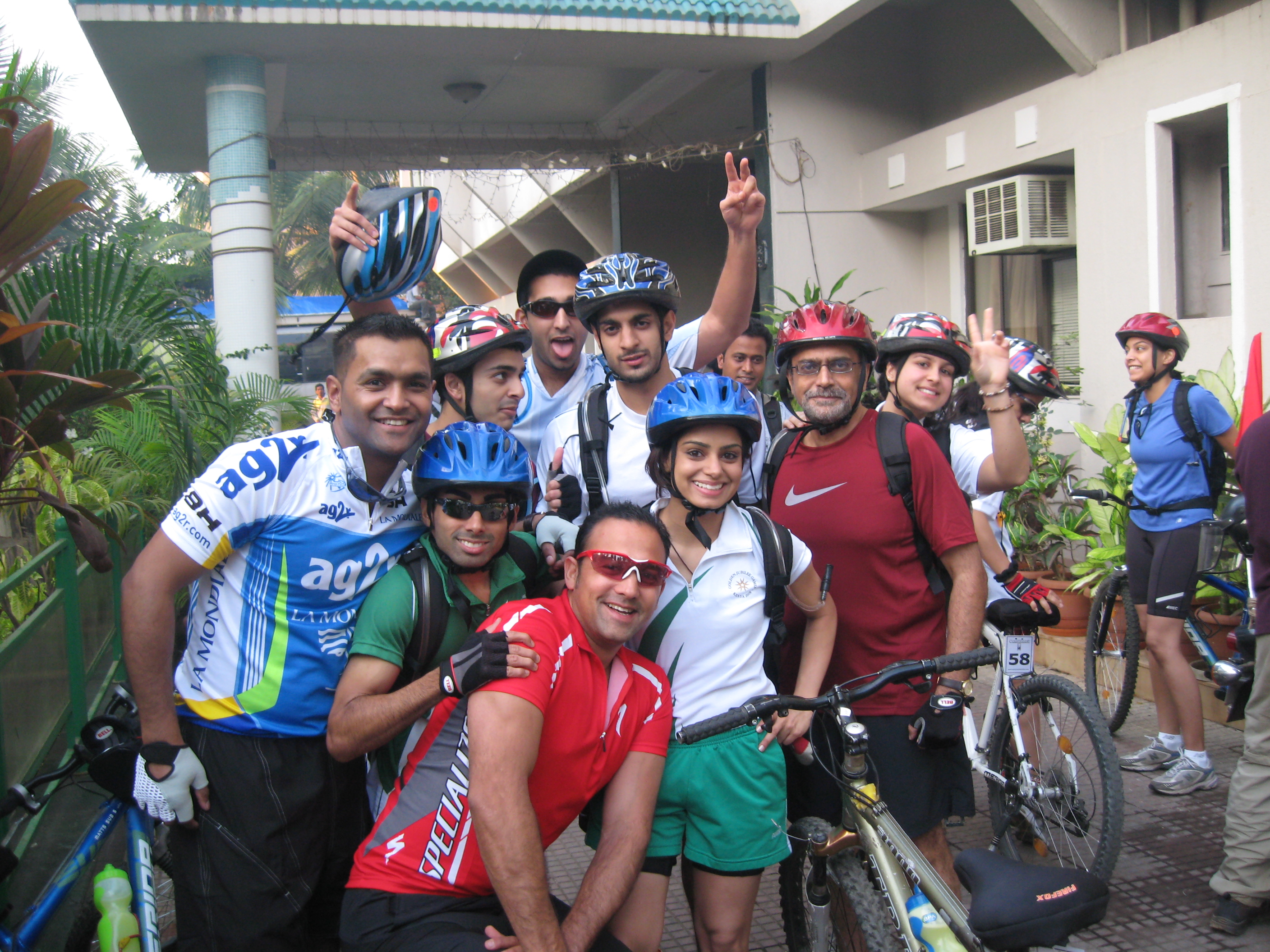 Ready for the first day of cycling: Having slept for one night at a hotel in Alibaug, participants from six countries were set to begin their long journey to Goa. Photo: Courtesy of Pehmaneh Ramji