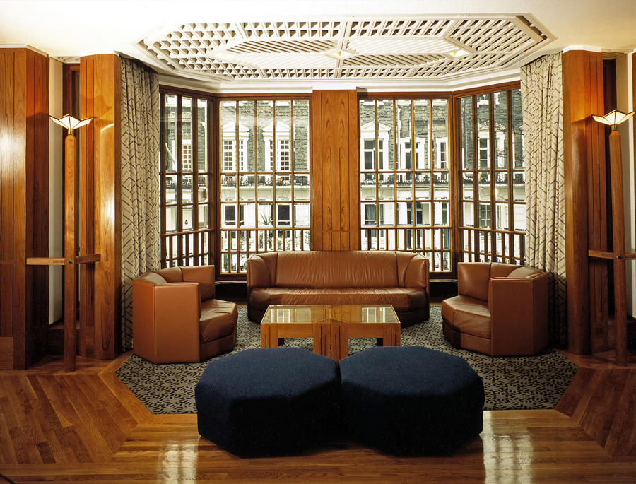 The geometric designs and symmetry are visible in the décor and furnishings in the Social Hall. Photo: Crispin Boyle