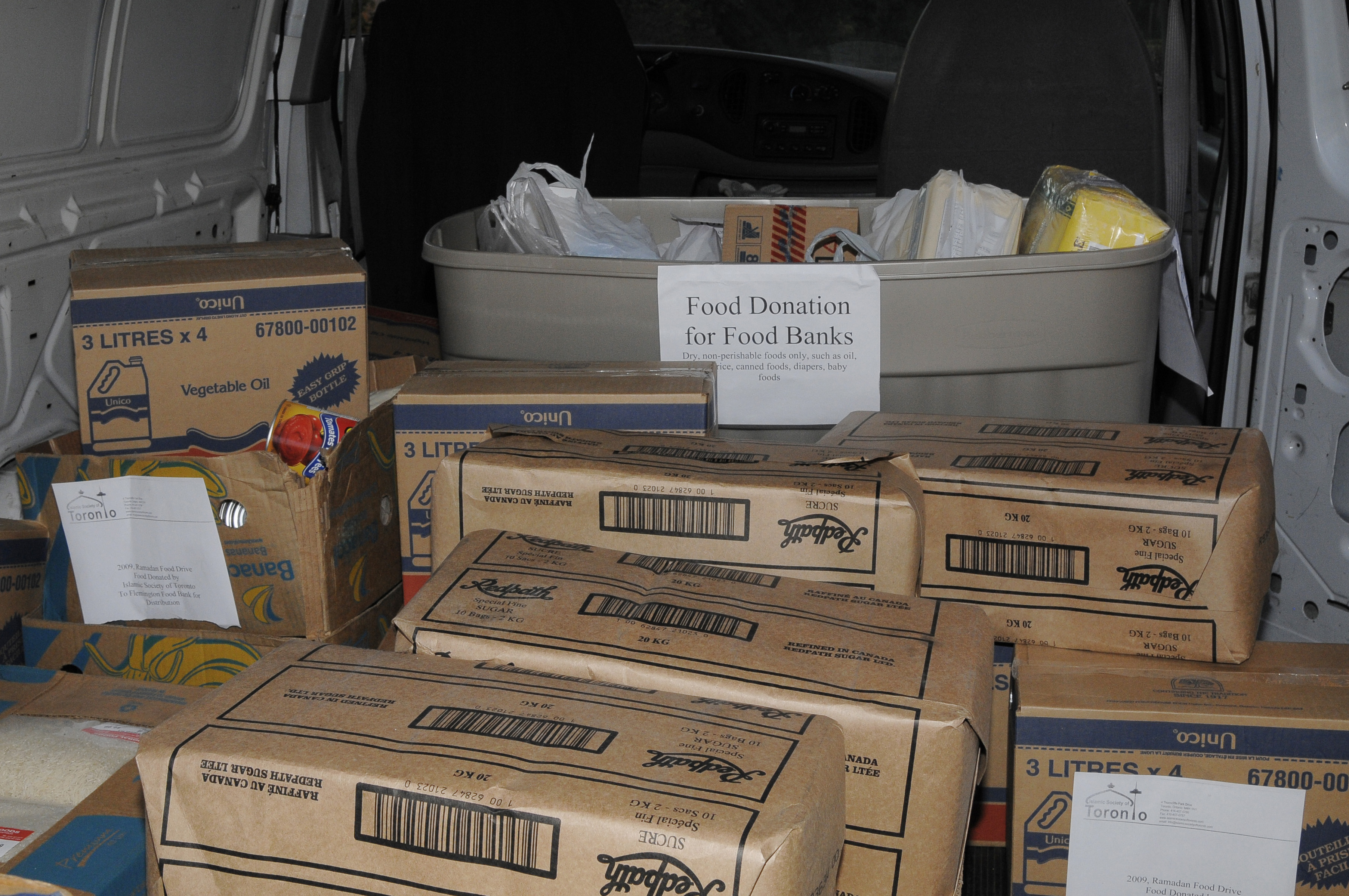 Boxes of donated food items arrive at the Flemingdon food bank. Photo: Moez Visram