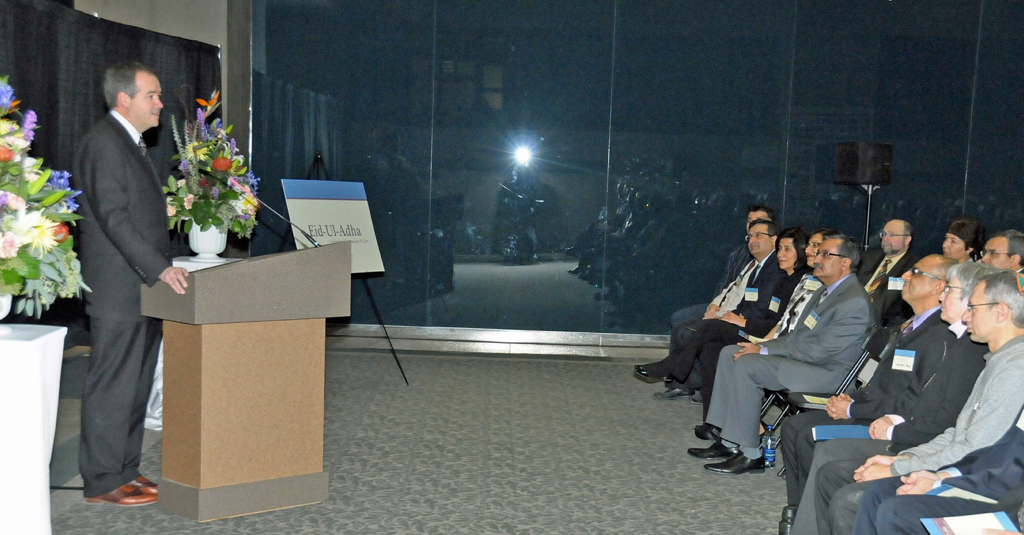 Calgary Mayor Dave Bronconnier speaks to an interfaith audience at the Eid al-Adha commemoration at Calgary City Hall. Photo: Mohamed Ladha