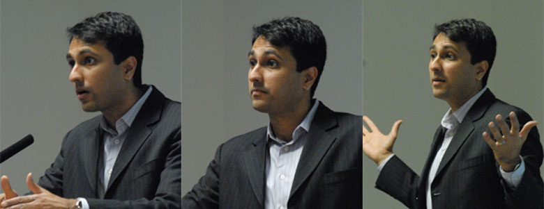 Eboo Patel, founder and Executive Director of the Interfaith Youth Core, a Chicago-based institution building the global interfaith youth movement, addressing an audience at The Institute of Ismaili Studies in London. Photo: Courtesy of The Institute of Ismaili Studies