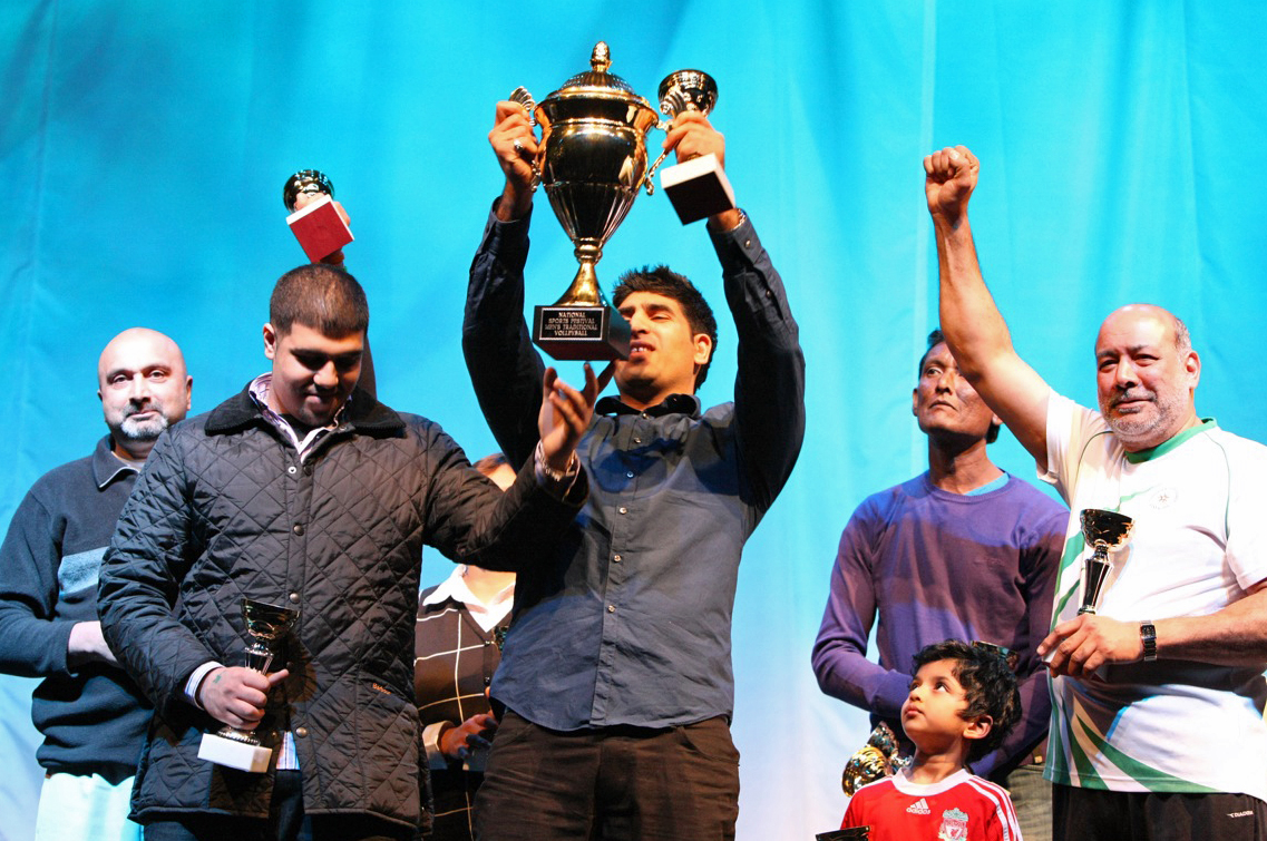 Traditional Volleyball winners celebrate their trophy. Photo: Courtesy of the Ismaili Council for the UK