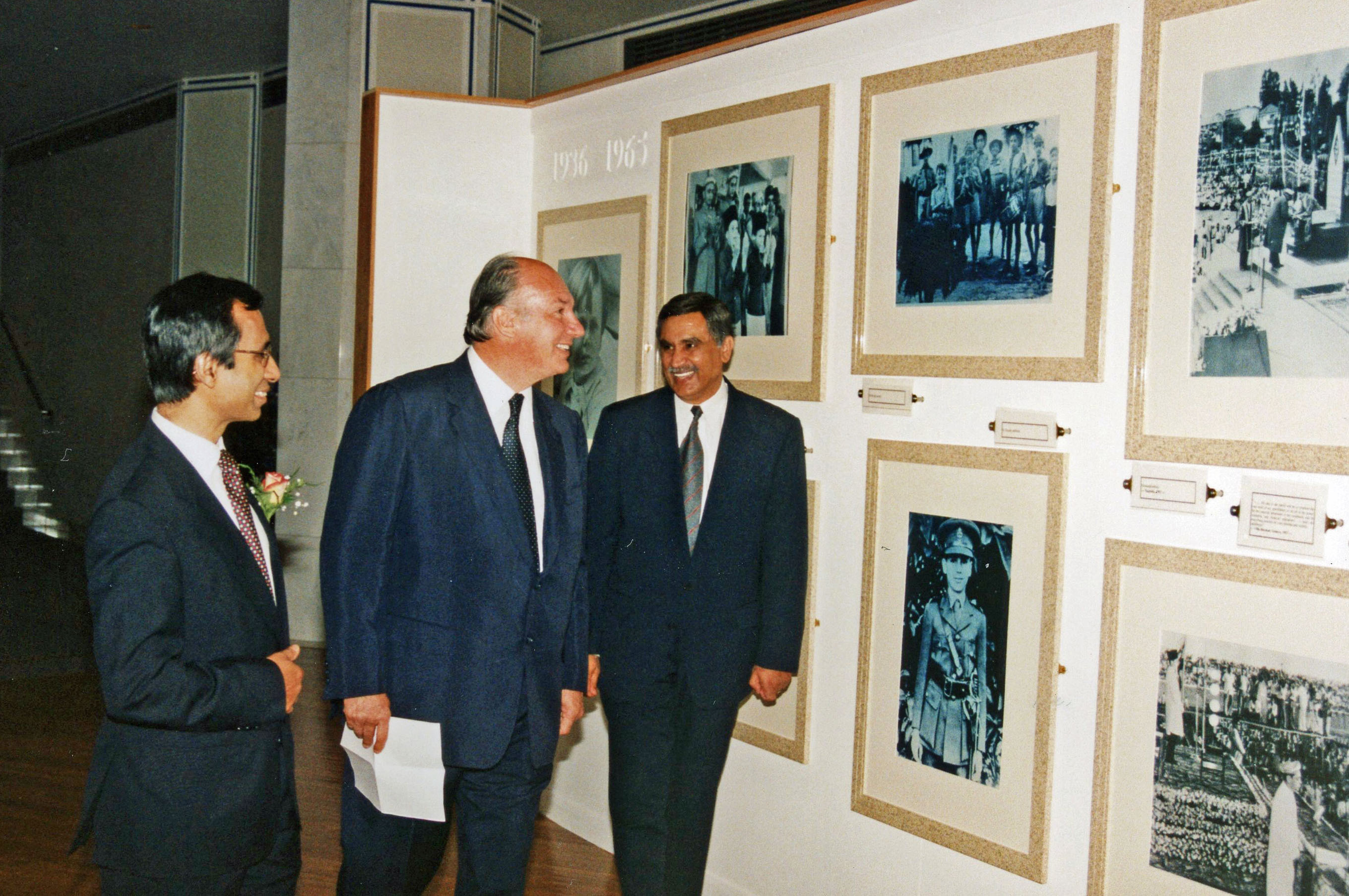 Mawlana Hazar Imam reviews an exhibition at the Ismaili Centre, London on the occasion of the 40th Anniversary of his accession to the Imamat.