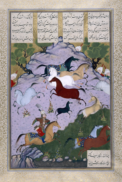 A scene from the Shahnama: Rustam pursues Akvan the Onager-Div. Photo: Courtesy of Aga Khan Trust for Culture