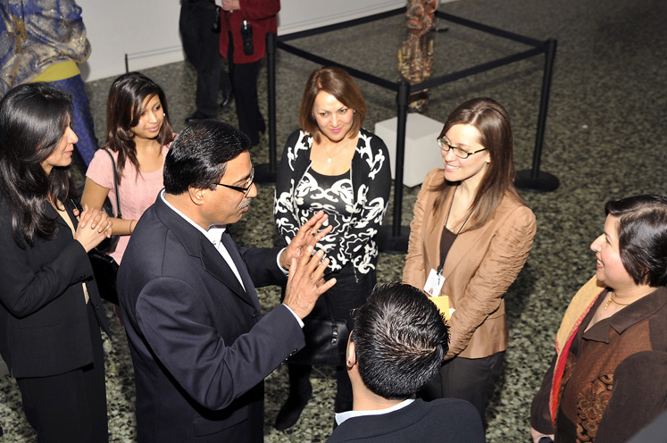 President of the Council for the Southwestern United States, Aftab Ghesani, speaks with  Dr Leoni and others at the reception after the lecture at Museum of Fine Arts, Houston. Photo: Shiraz Meharali