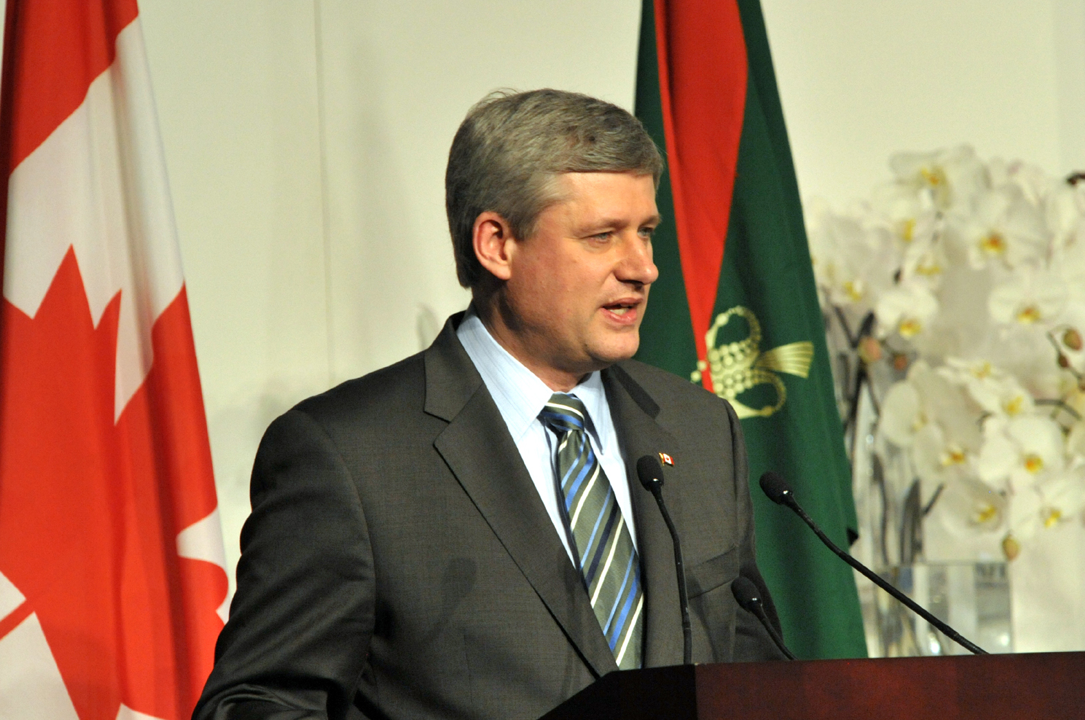 Canadian Prime Minister Stephen Harper speaking at the Foundation Ceremony in Toronto. Photo: Zahur Ramji