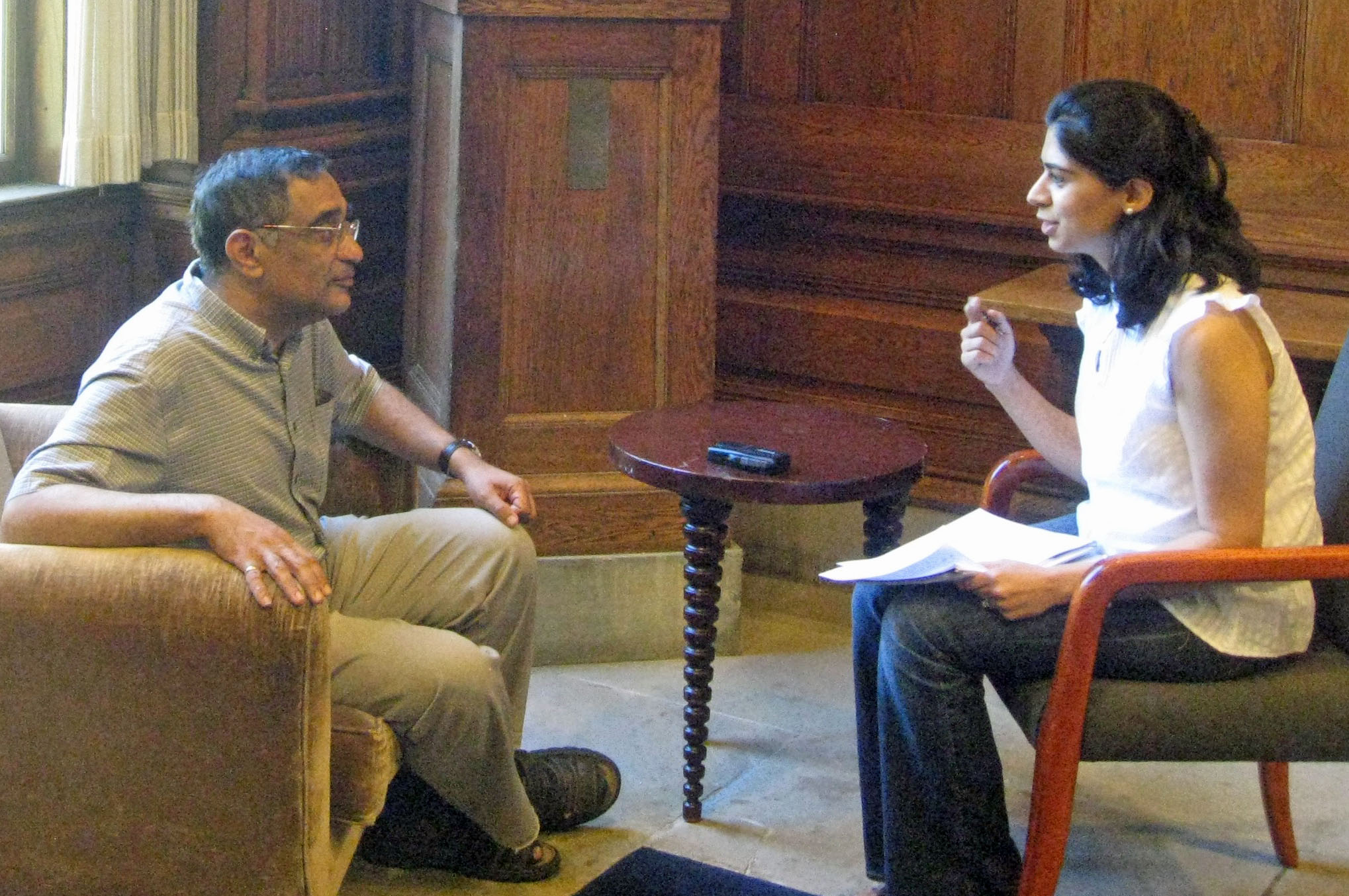 Shenila Khoja-Moolji interviewing Professor Ali Asani for this article. Photo: Courtesy of Shenila S. Khoja-Moolji