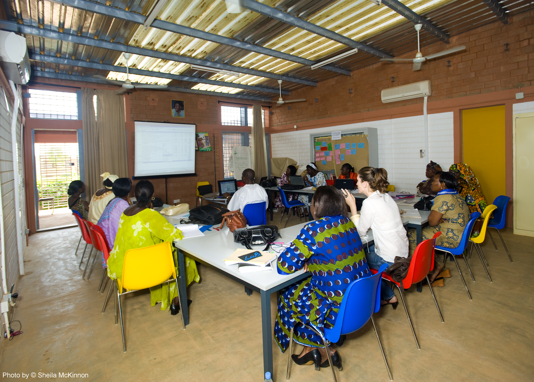 A session underway in the training hall of the CBF Womens' Health Centre. Photo: Aga Khan Award for Architecture / Sheila McKinnon