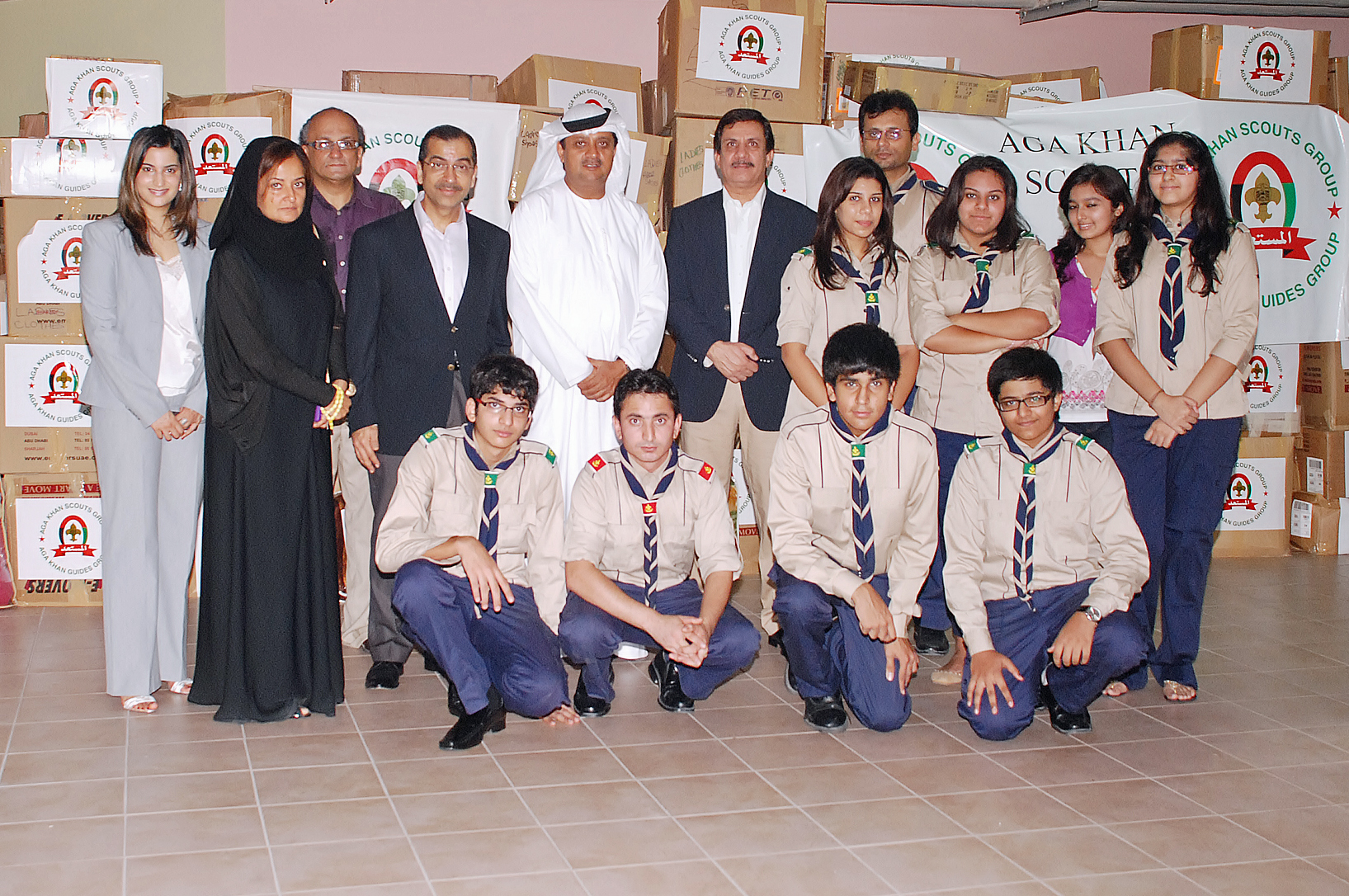 The Aga Khan Scouts and Guides in Dubai led a UAE-wide effort to collect boxes of slippers, clothes, shoes, blankets, bed sheets, towels and medicine. Photo: Courtesy of the Ismaili Council for the UAE